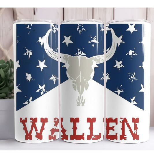 Wallen Bull Skull American Flag 20oz Skinny Tumbler
