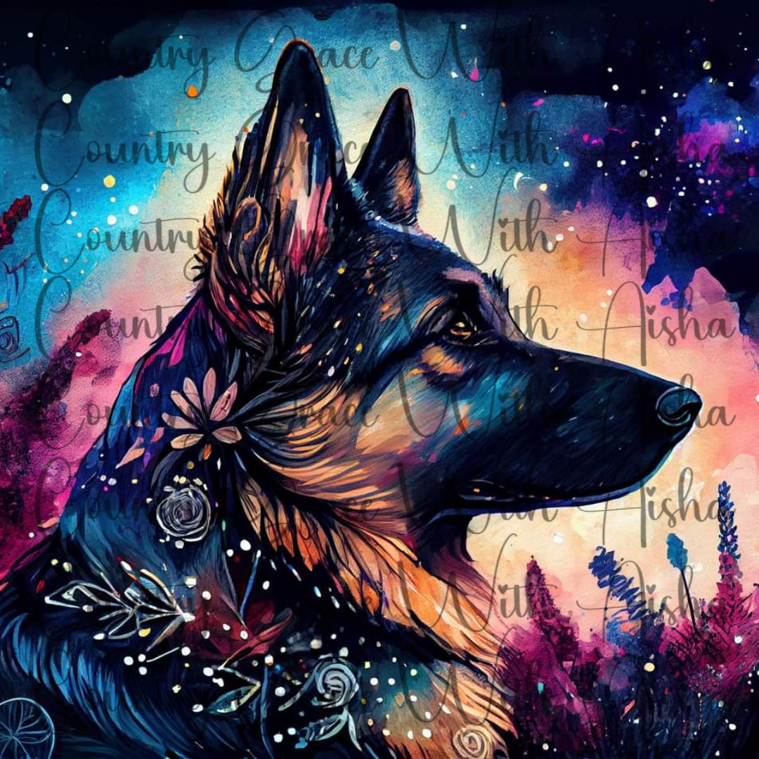 German Shepherd Galaxy 20oz Skinny Tumbler Sublimation Wrap