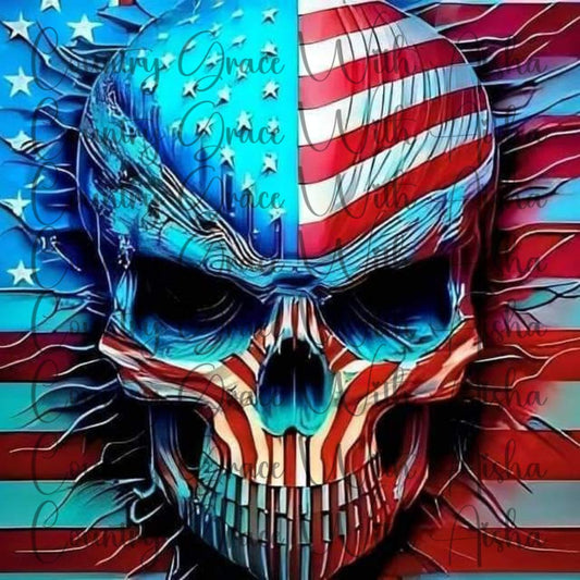 American Flag Skull 20oz Skinny Tumbler Sublimation Wrap