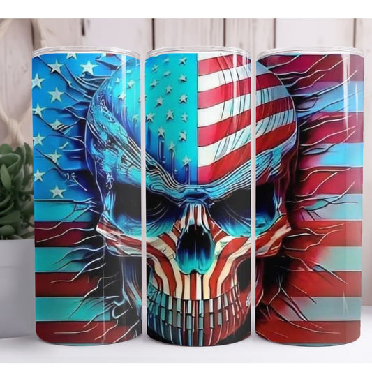 Skull American Flag 20oz Skinny Tumbler