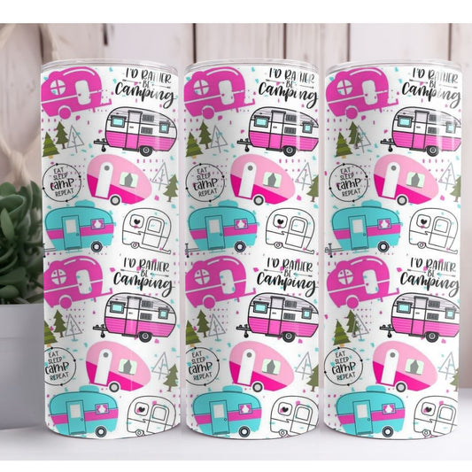 Rather Be Camping Pink Campers 20oz Skinny Tumbler
