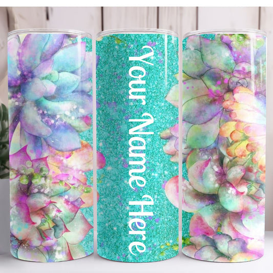 Green Floral Personalized 20oz Skinny Tumbler