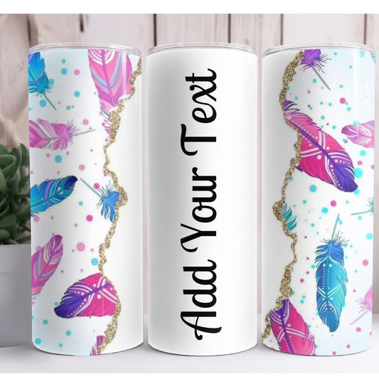 Feathers Personalized Name 20oz Skinny Tumbler
