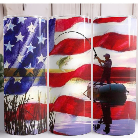 American Flag Fisherman 20oz Skinny Tumbler