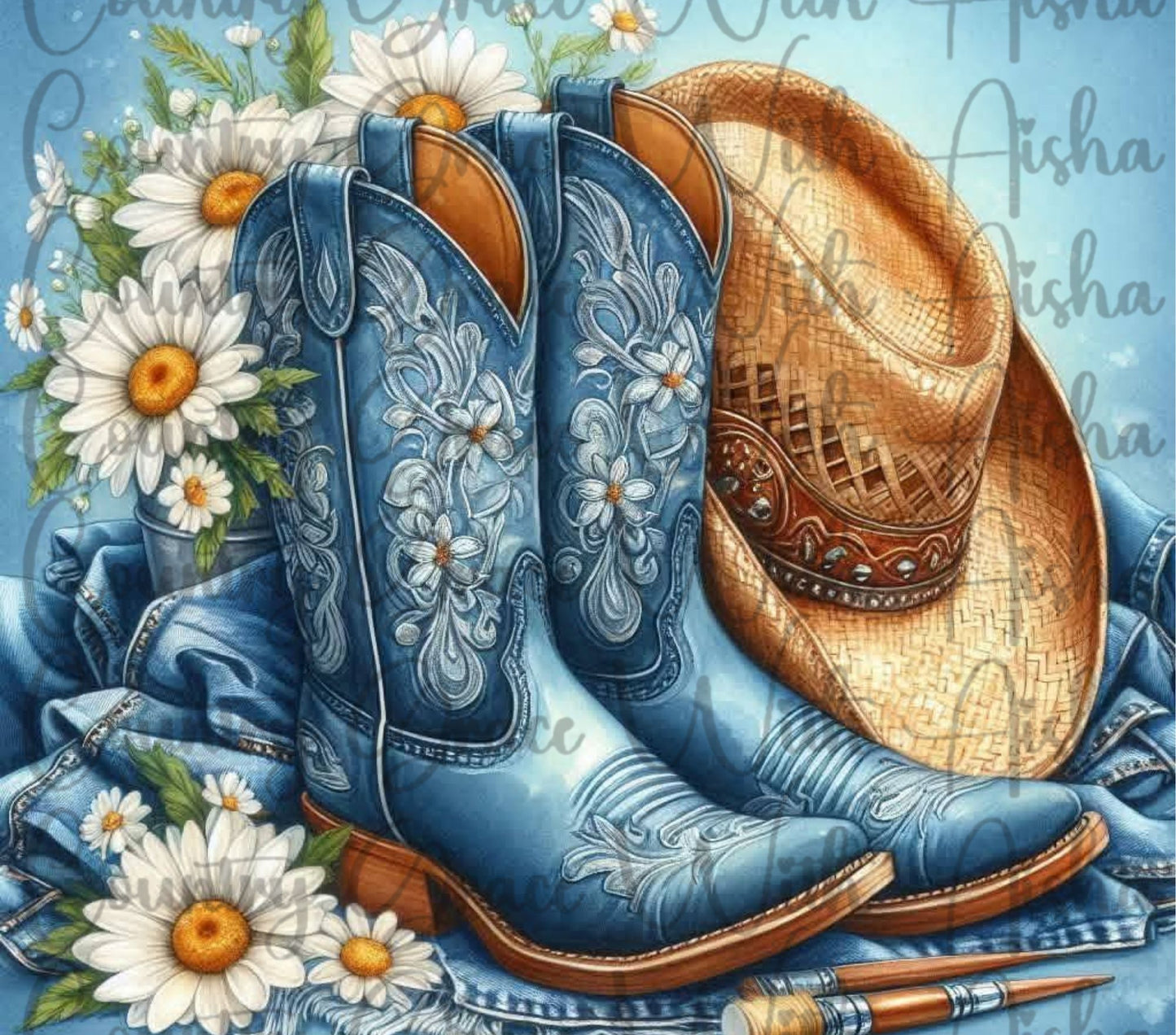 Boots Western 20oz Skinny Tumbler Sublimation Wrap