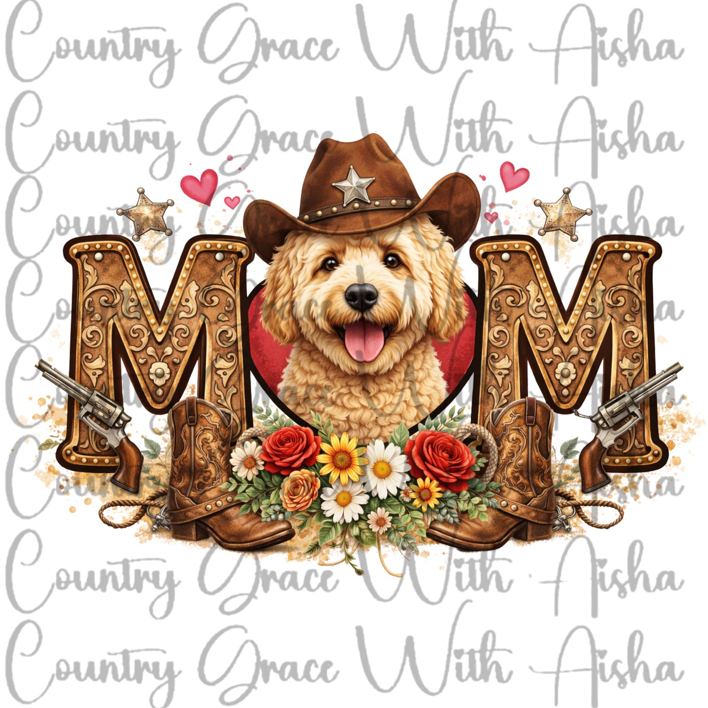 Golden Doodle Western Ready to Press Sublimation Transfer