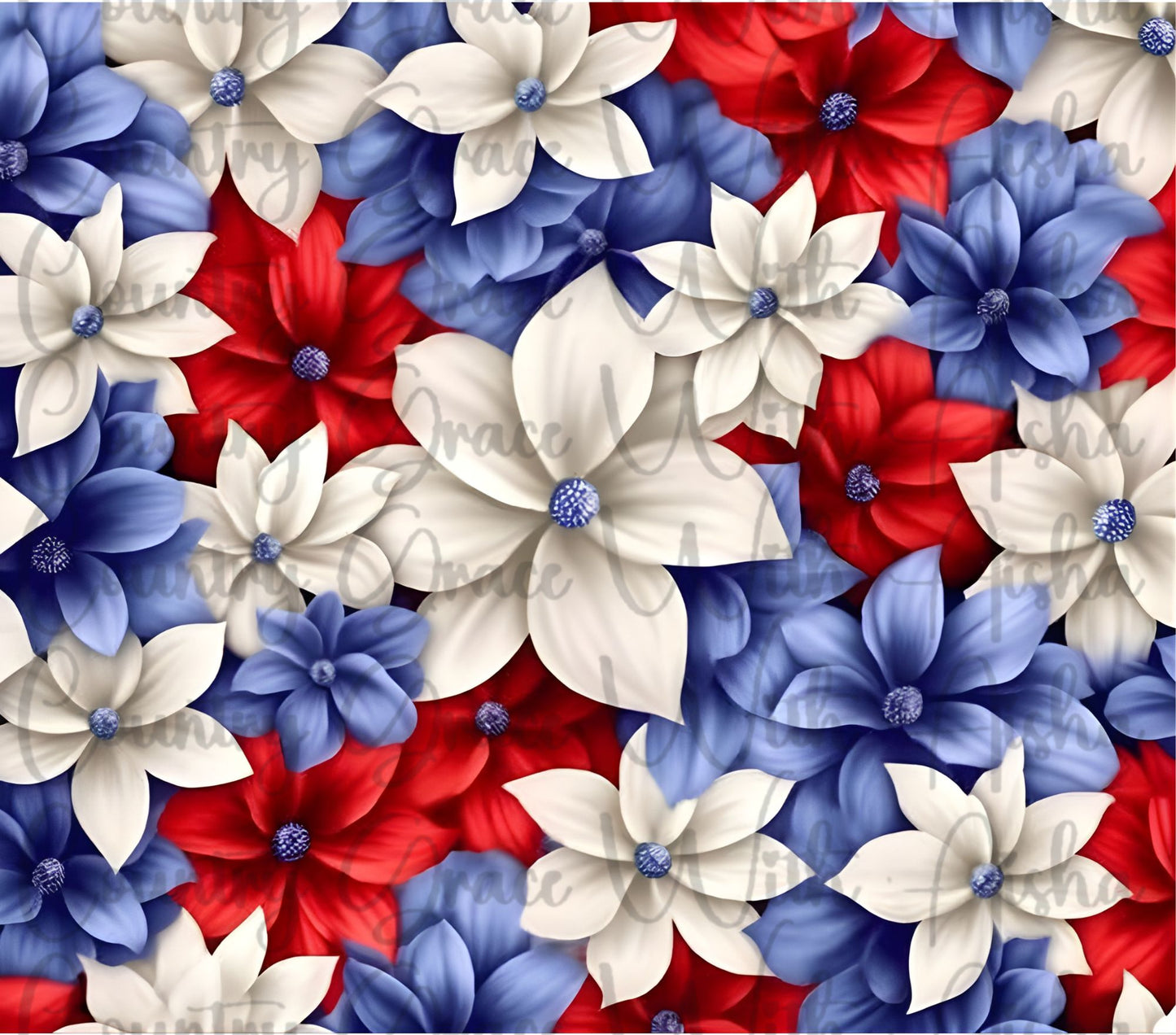 Red White Blue Flowers 20oz Skinny Tumbler Sublimation Transfer Wrap