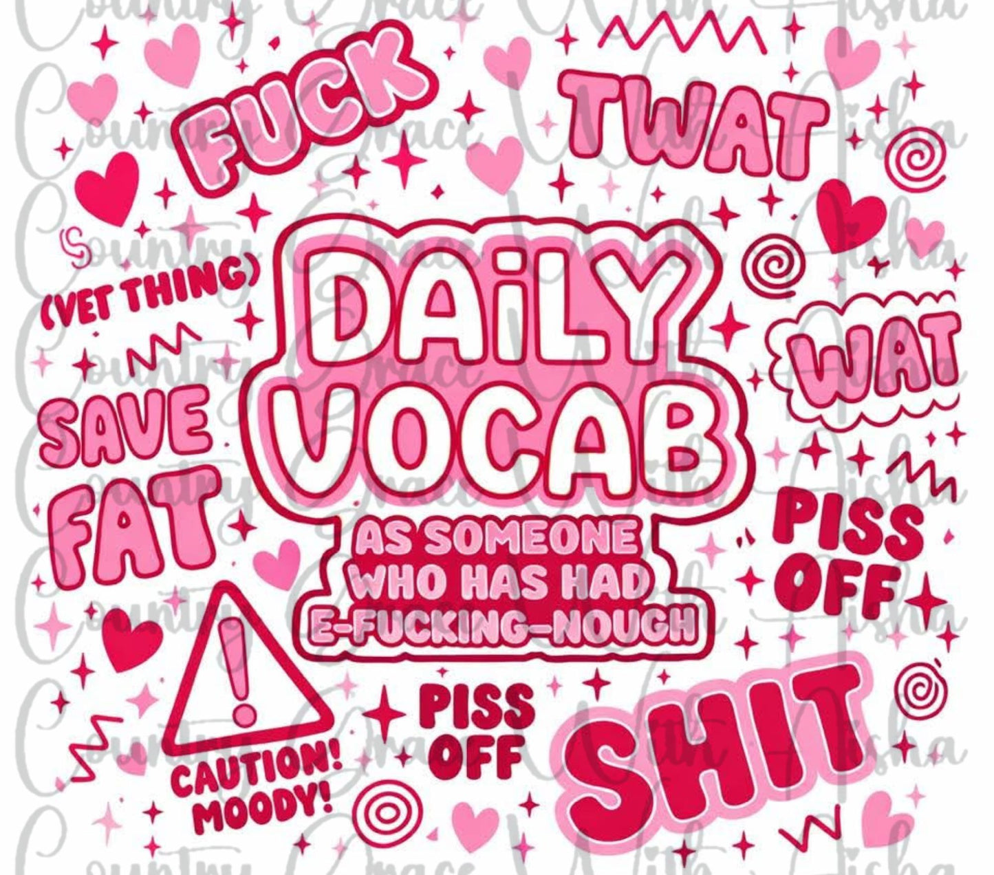 Daily Vocab Funny 20oz Skinny Tumbler Sublimation Transfer Wrap