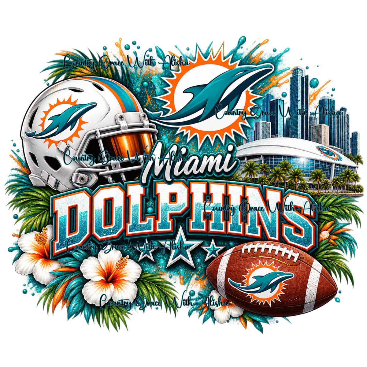 Sublimation Print Miami Dolphins Football Ready to Press Paper Heat Transfer
