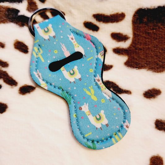 Llama Blue Chapstick Holder Keychain