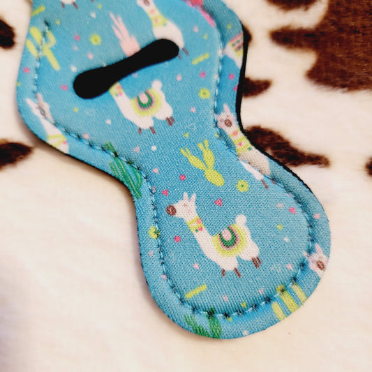 Llama Blue Chapstick Holder Keychain