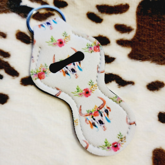 Bull Skull Western Chapstick Holder Keychain