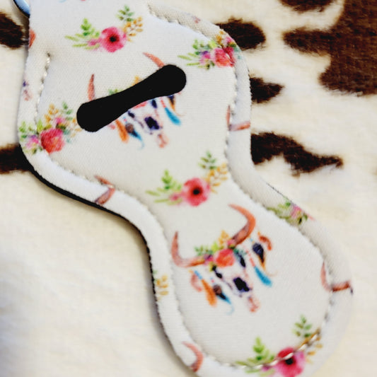 Bull Skull Western Chapstick Holder Keychain