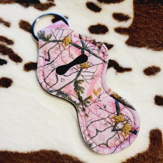 Pink Camo Chapstick Holder Keychain