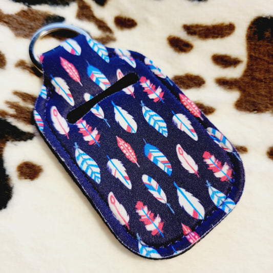 Blue Feathers Hand Sanitizer Holder Keychain