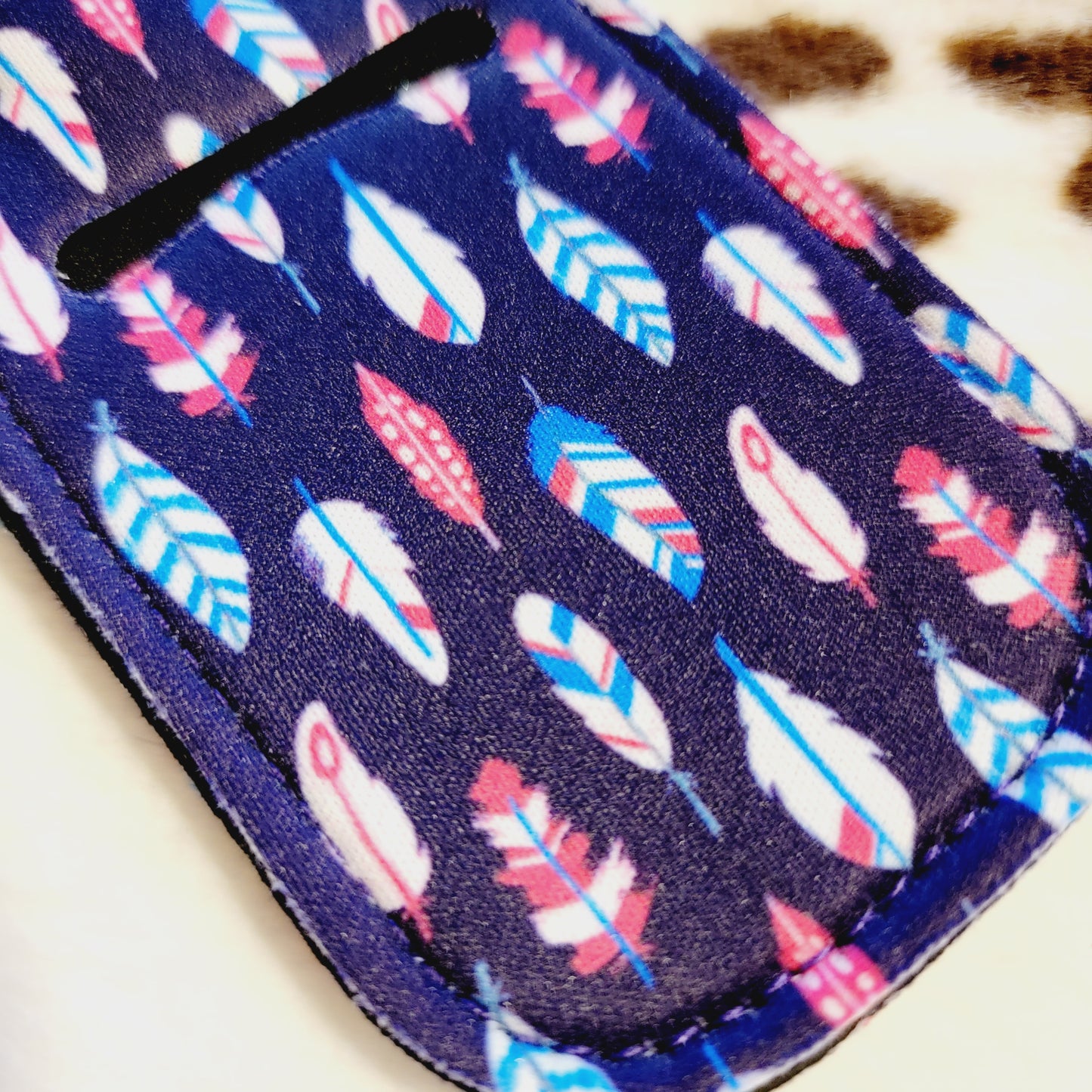 Blue Feathers Hand Sanitizer Holder Keychain