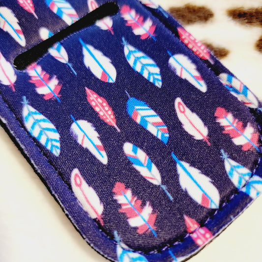Blue Feathers Hand Sanitizer Holder Keychain