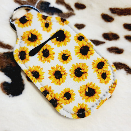 White Sunflower Hand Sanitizer Holder Keychain