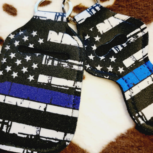 Police Flag Chapstick Holder Keychain Set