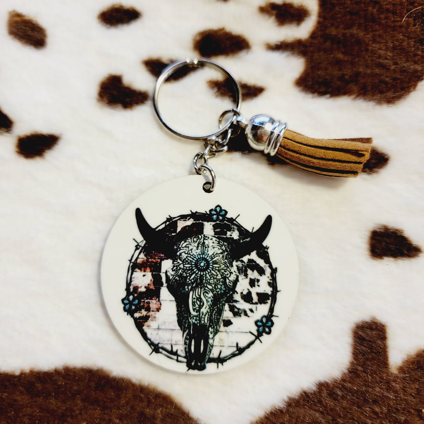 Bull Skull Western Tassel Keychain