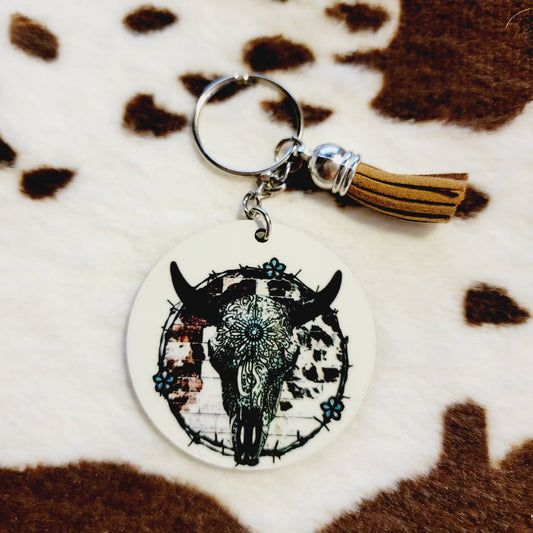 Bull Skull Western Tassel Keychain