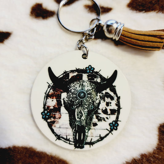 Bull Skull Western Tassel Keychain