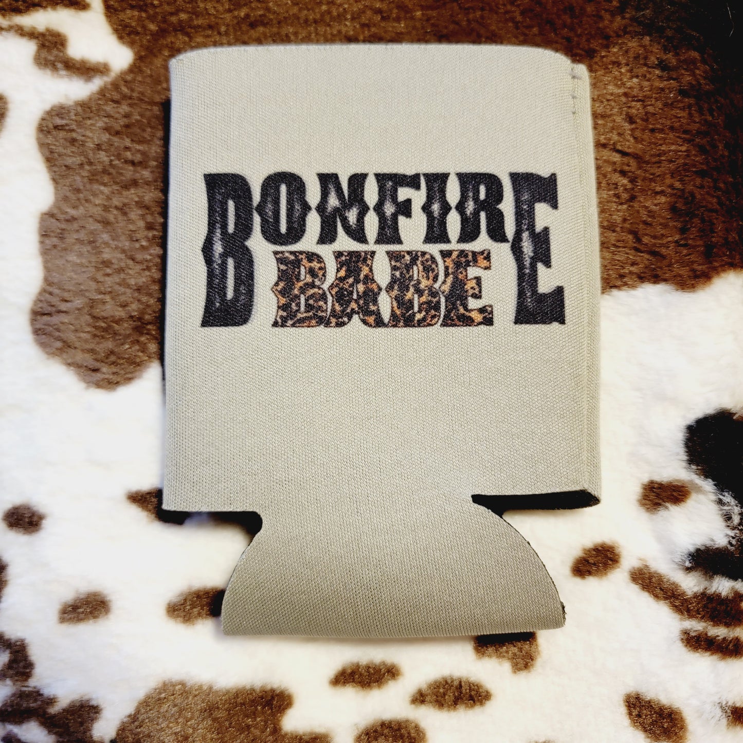 Bonfire Babe Leopard Can Cooler Koozie