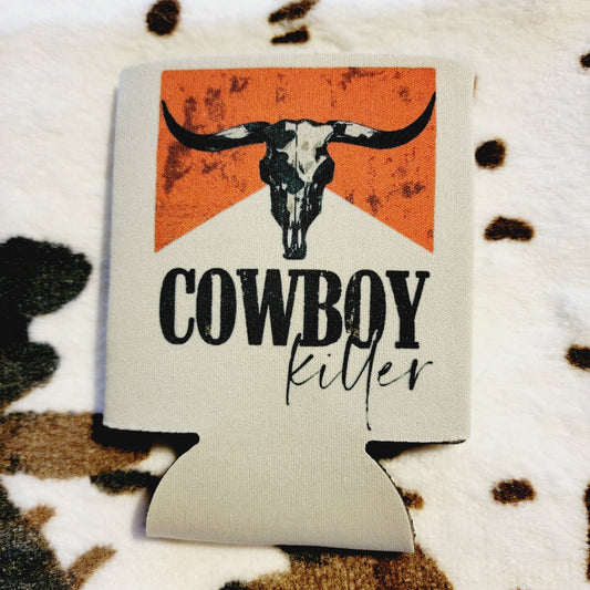 Cowboy Killer Bull Skull Gray Koozie