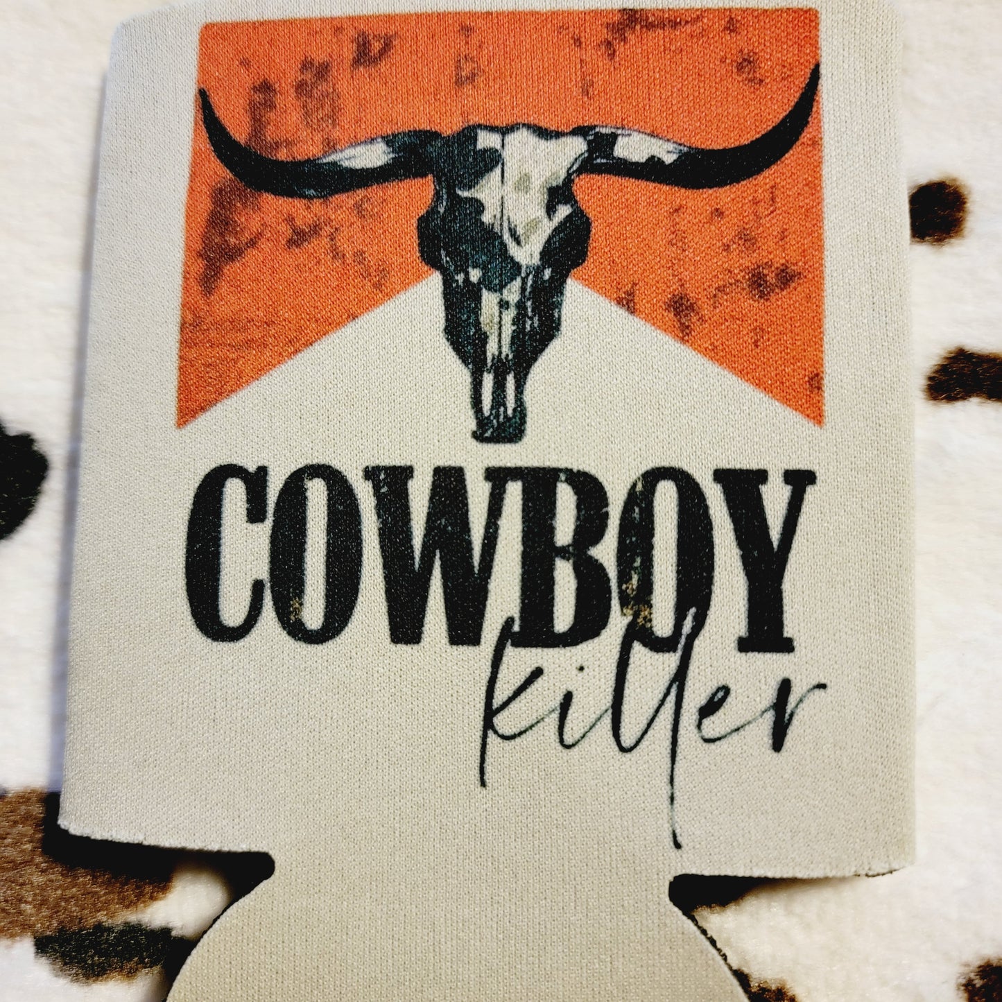 Cowboy Killer Bull Skull Gray Koozie