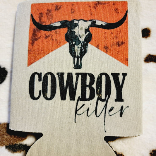 Cowboy Killer Bull Skull Gray Koozie