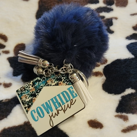 Cowhide Junkie Pom Pom Keychain