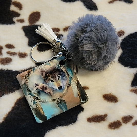 Wolf Dreamcatcher Pom Pom Keychain
