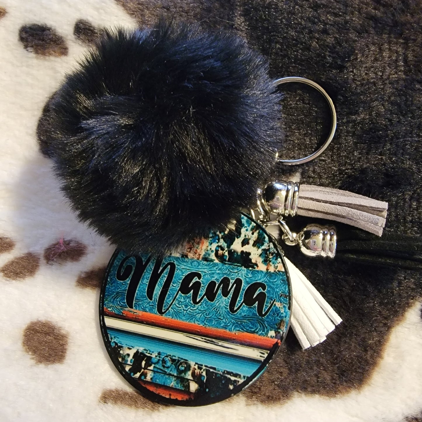 Mama Leopard Pom Pom Keychain
