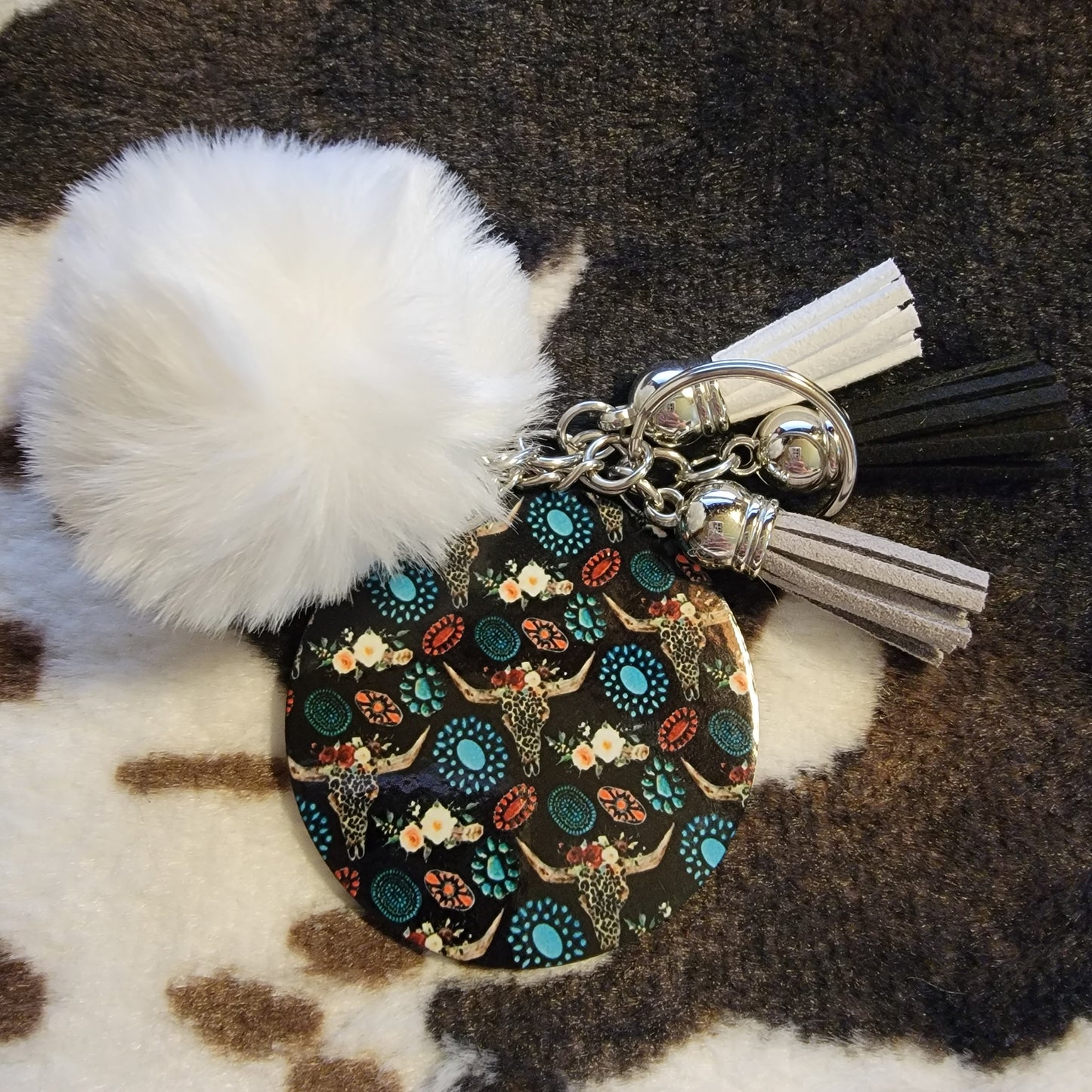 Bull Skull Pom Pom Keychain
