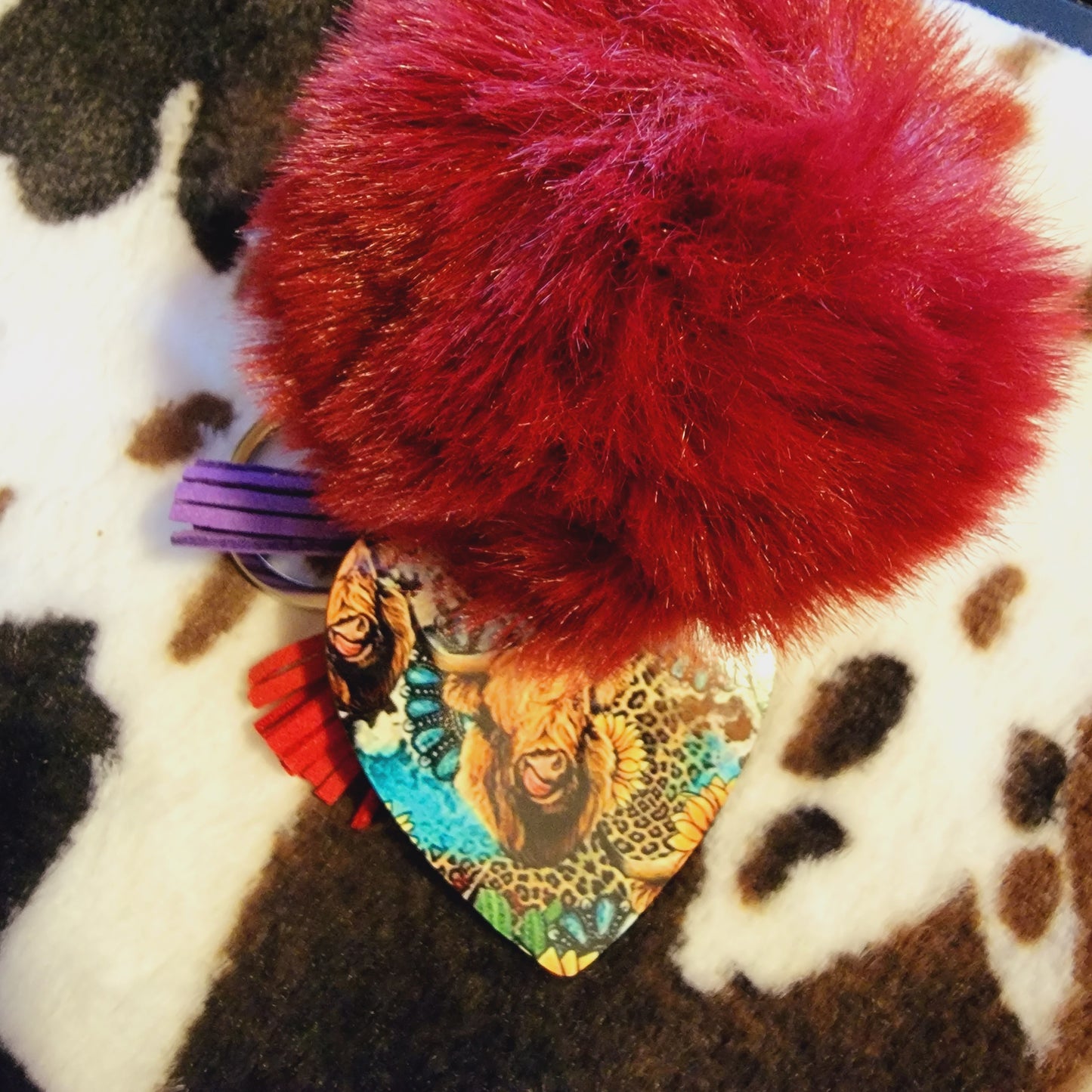 Bull Skull Heart Pom Pom Keychain