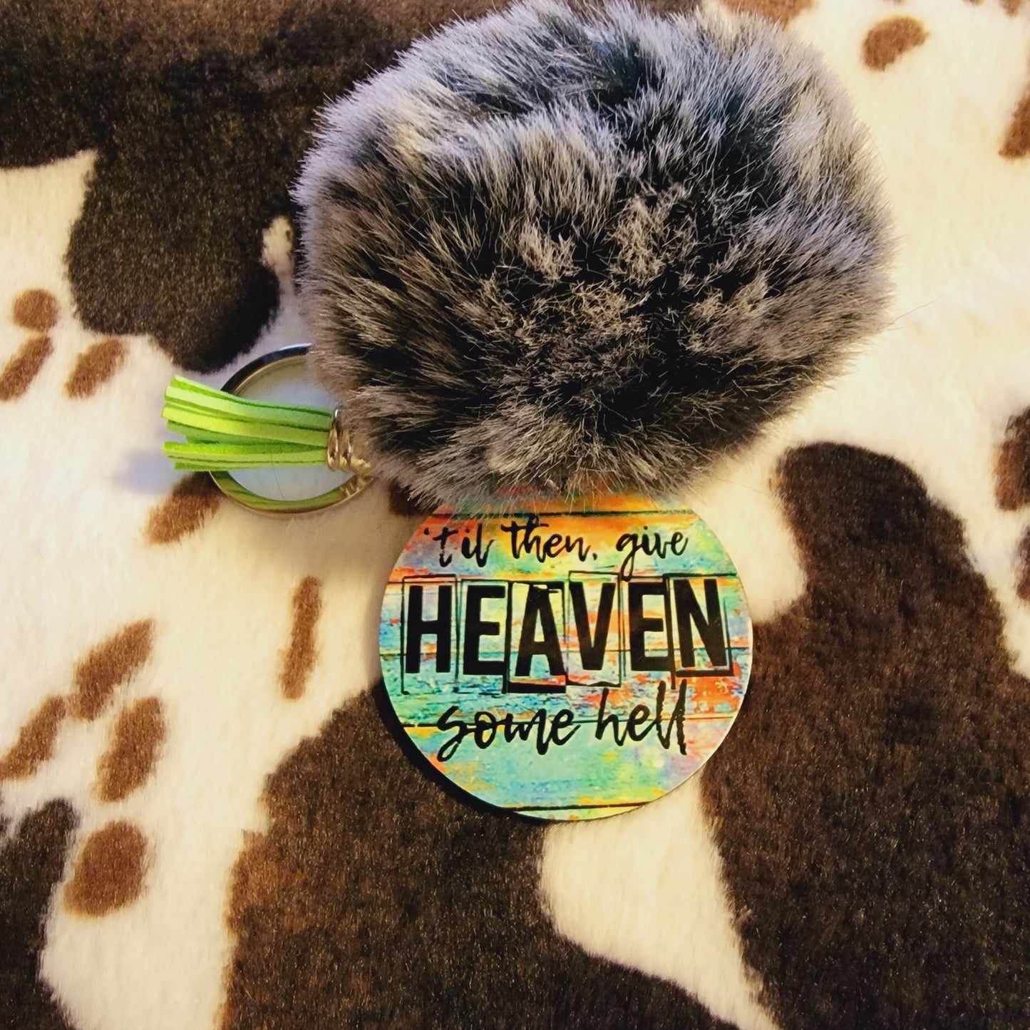 Give Heaven Some Hell Pom Pom Keychain