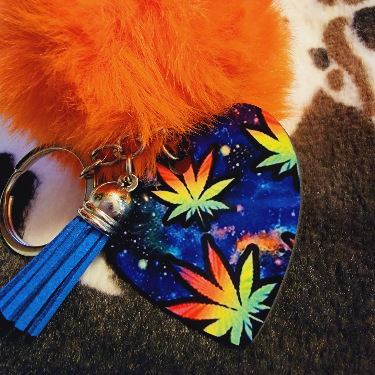 Galaxy Leaf Heart Pom Pom Keychain