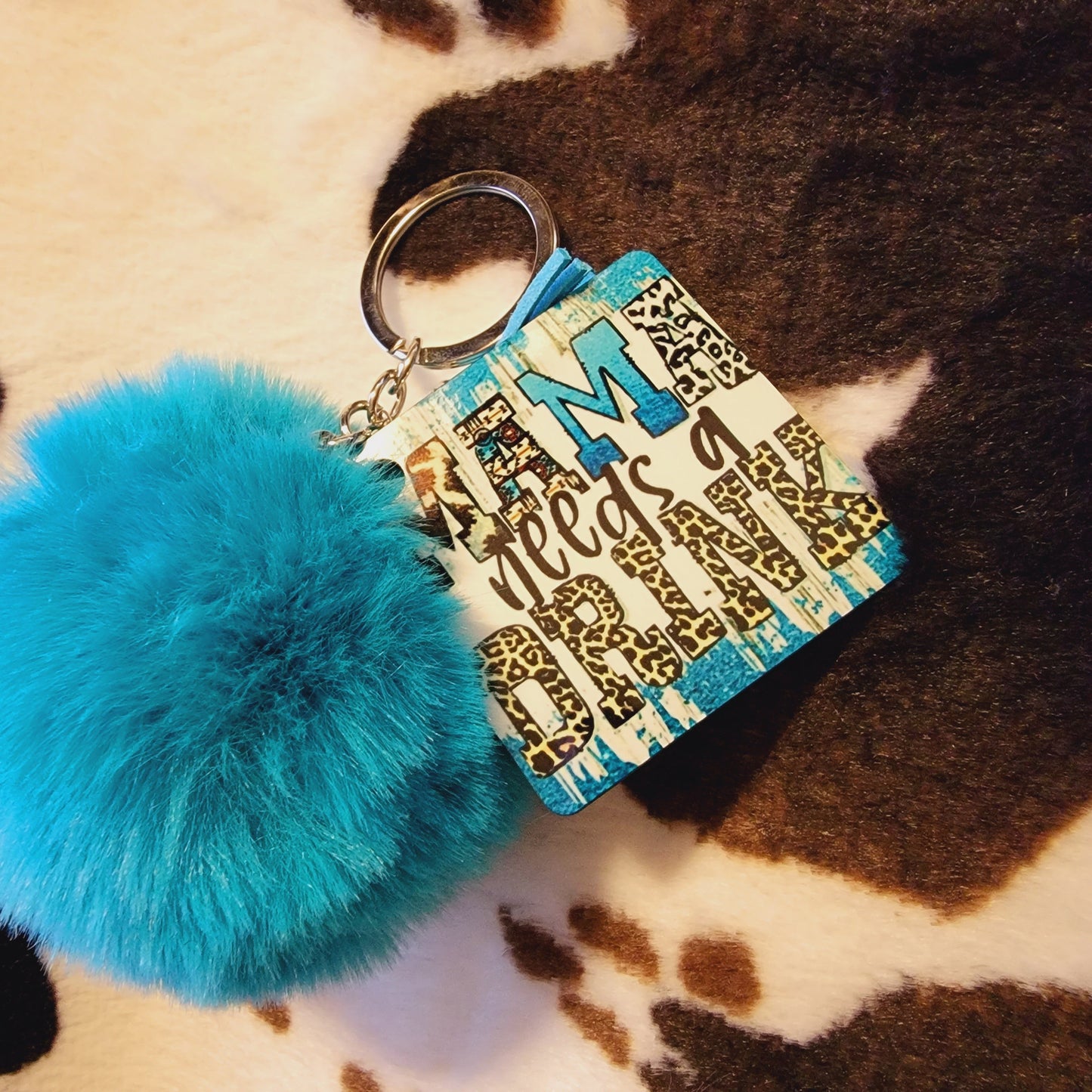 Mama Needs A Drink Pom Pom Keychain