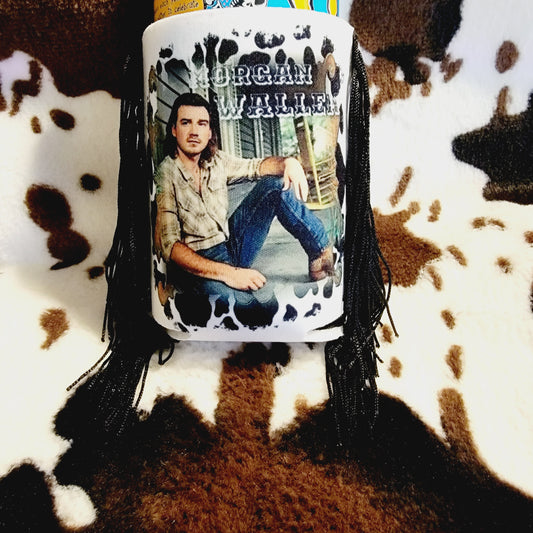 Cow Print Morgan Fringe Can Cooler Koozie