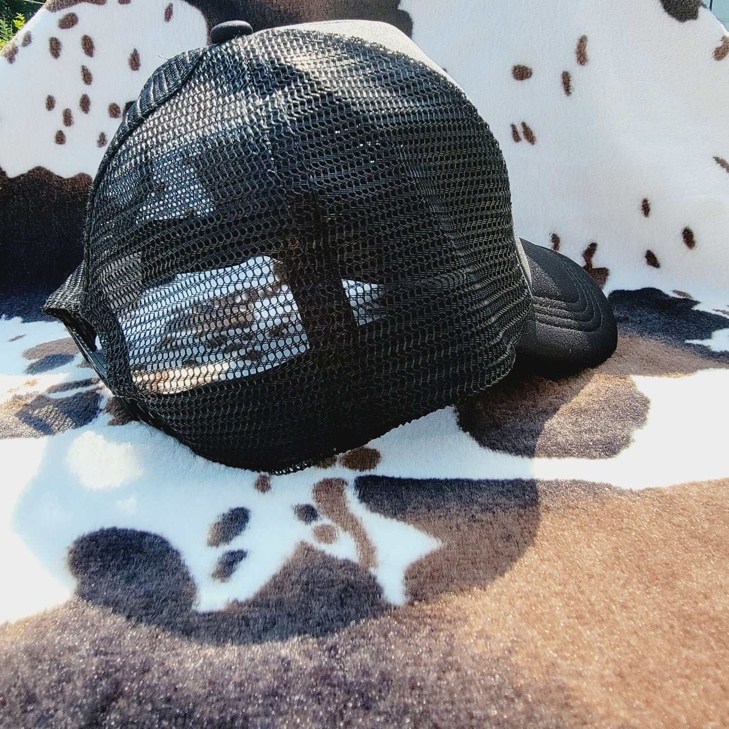 Leopard Ariat Black Distressed Handmade Patch Trucker Hat