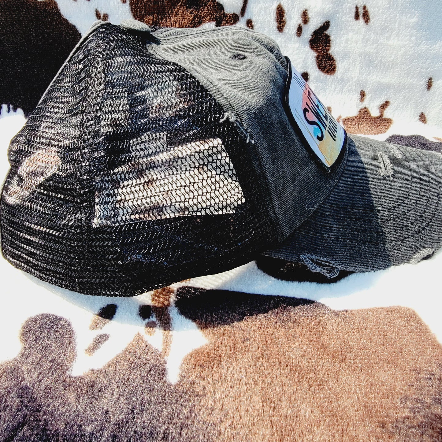 Maybe Swearing Will Help Distressed Patch Ponytail Hat