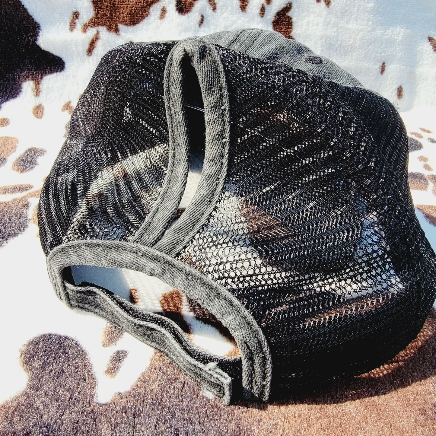 Maybe Swearing Will Help Distressed Patch Ponytail Hat