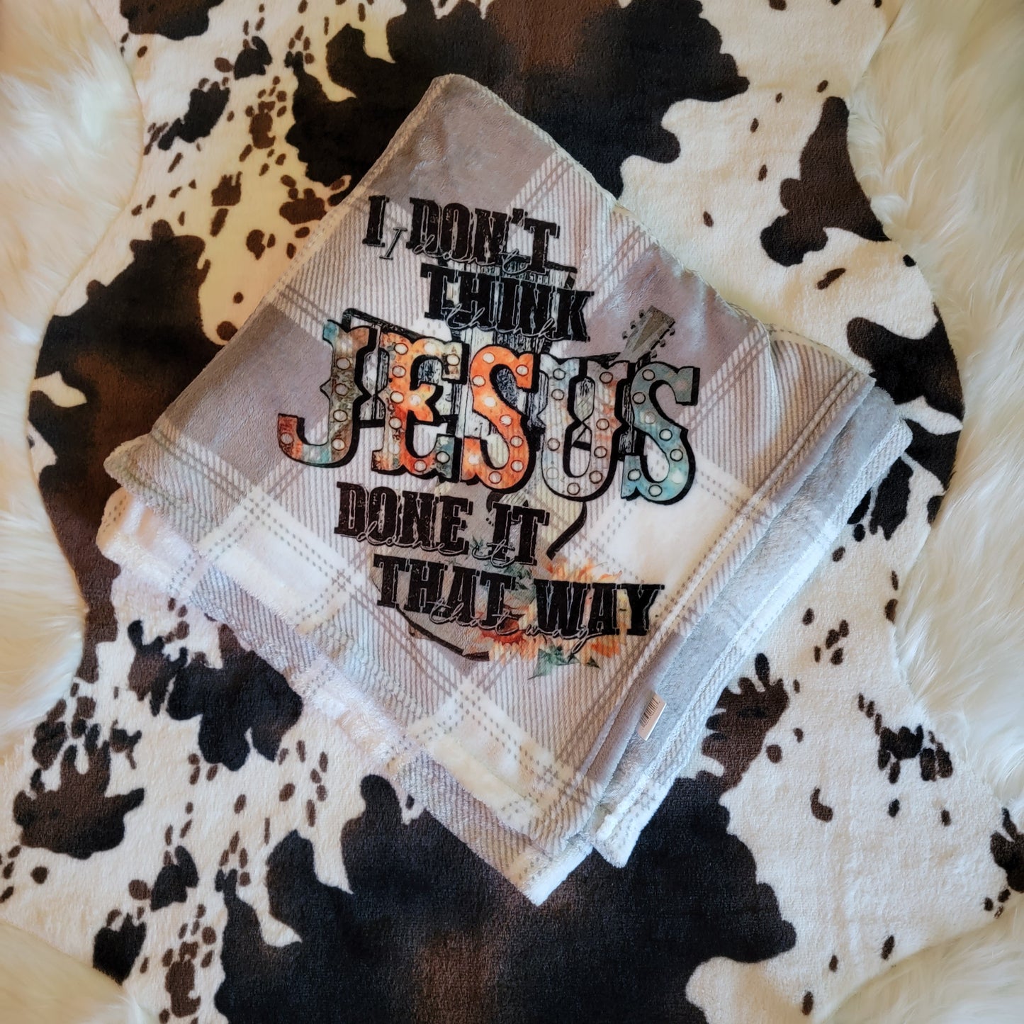 I Dont Think Jesus Done It That Way Gray Plaid Throw Blanket