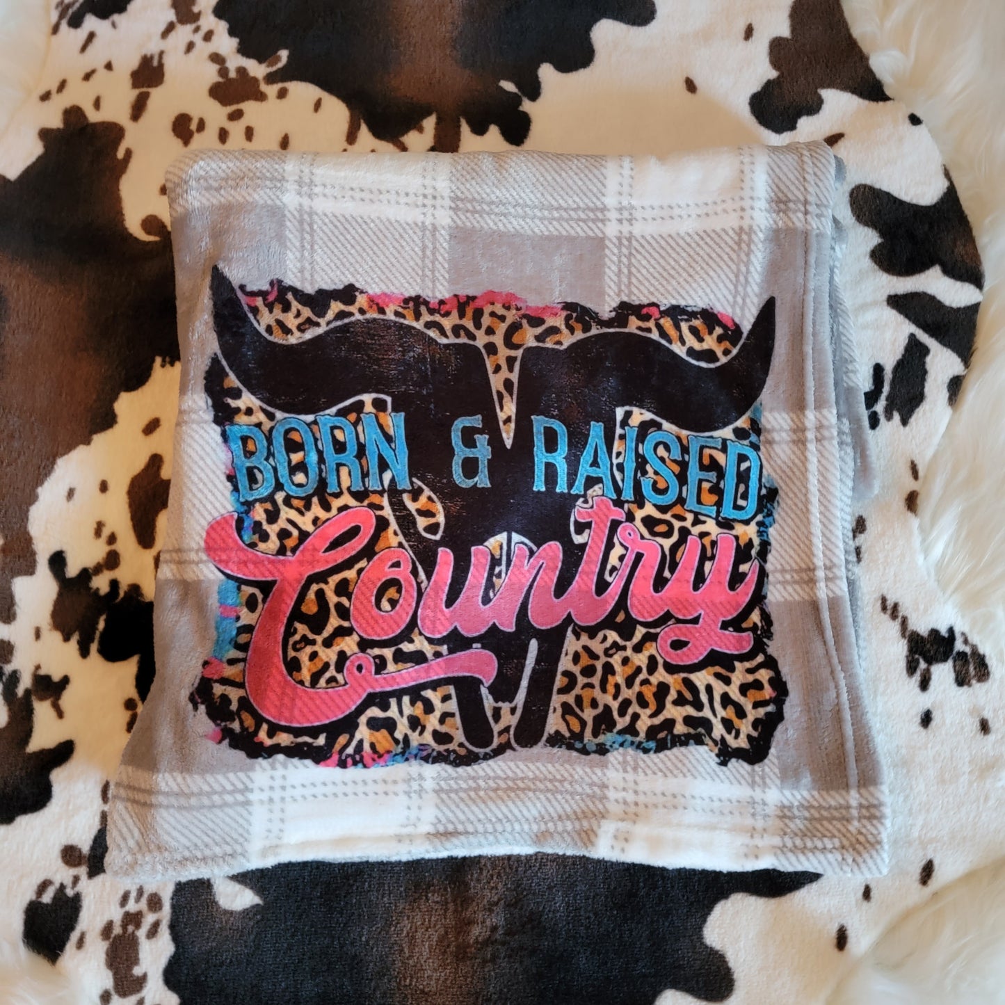 Born Raised Country Gray Plaid Throw Blanket