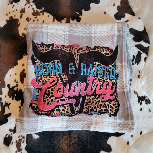Born Raised Country Gray Plaid Throw Blanket