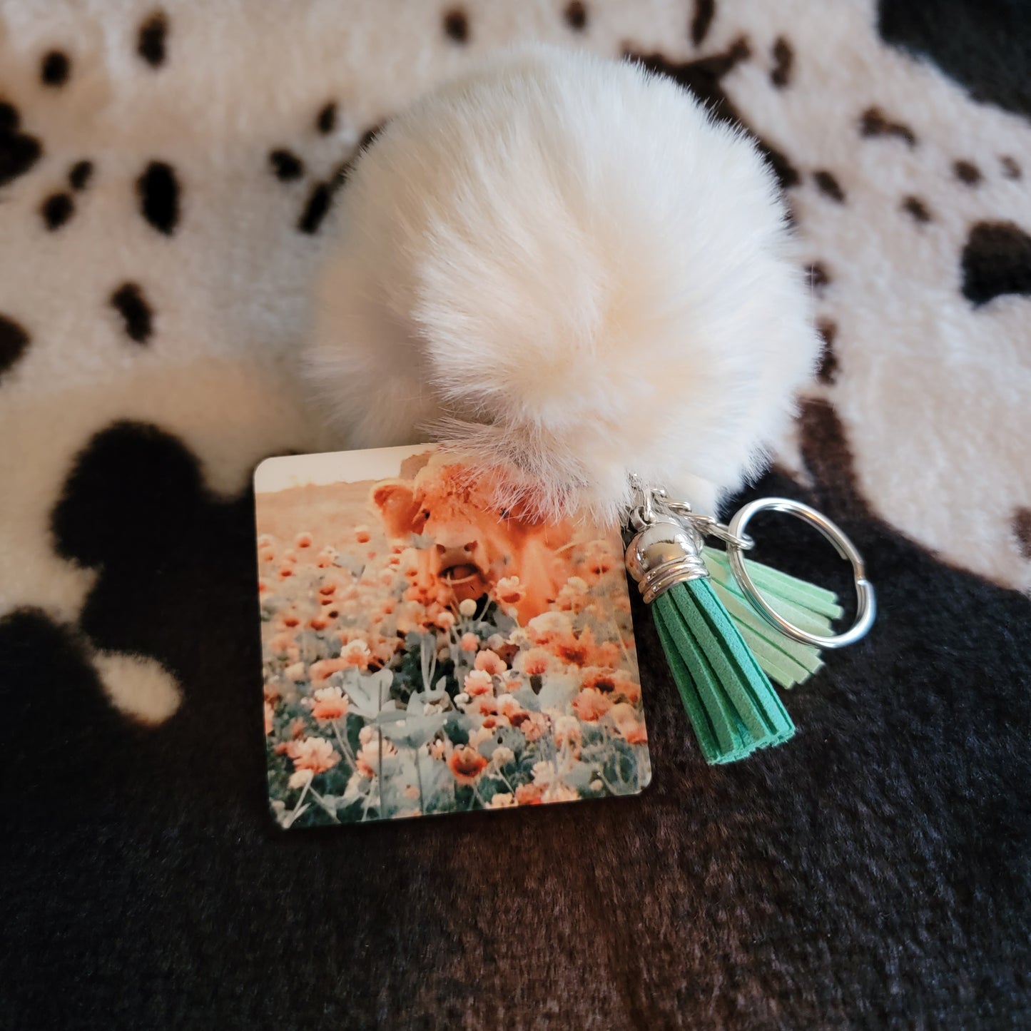 Baby Cow Pom Pom Keychain