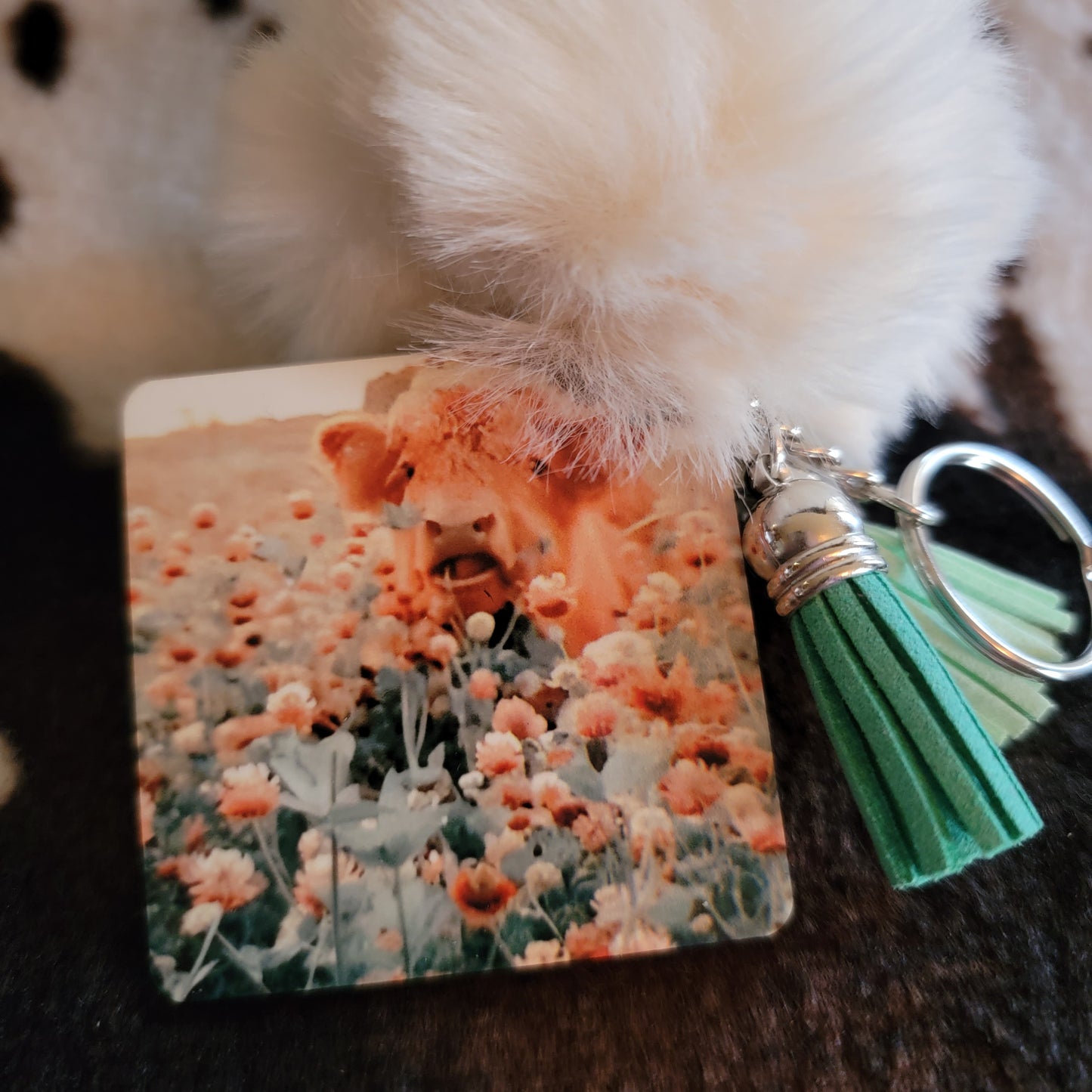 Baby Cow Pom Pom Keychain