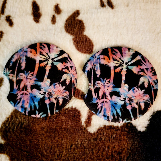 Neon Palm Trees Neoprene Car Coasters
