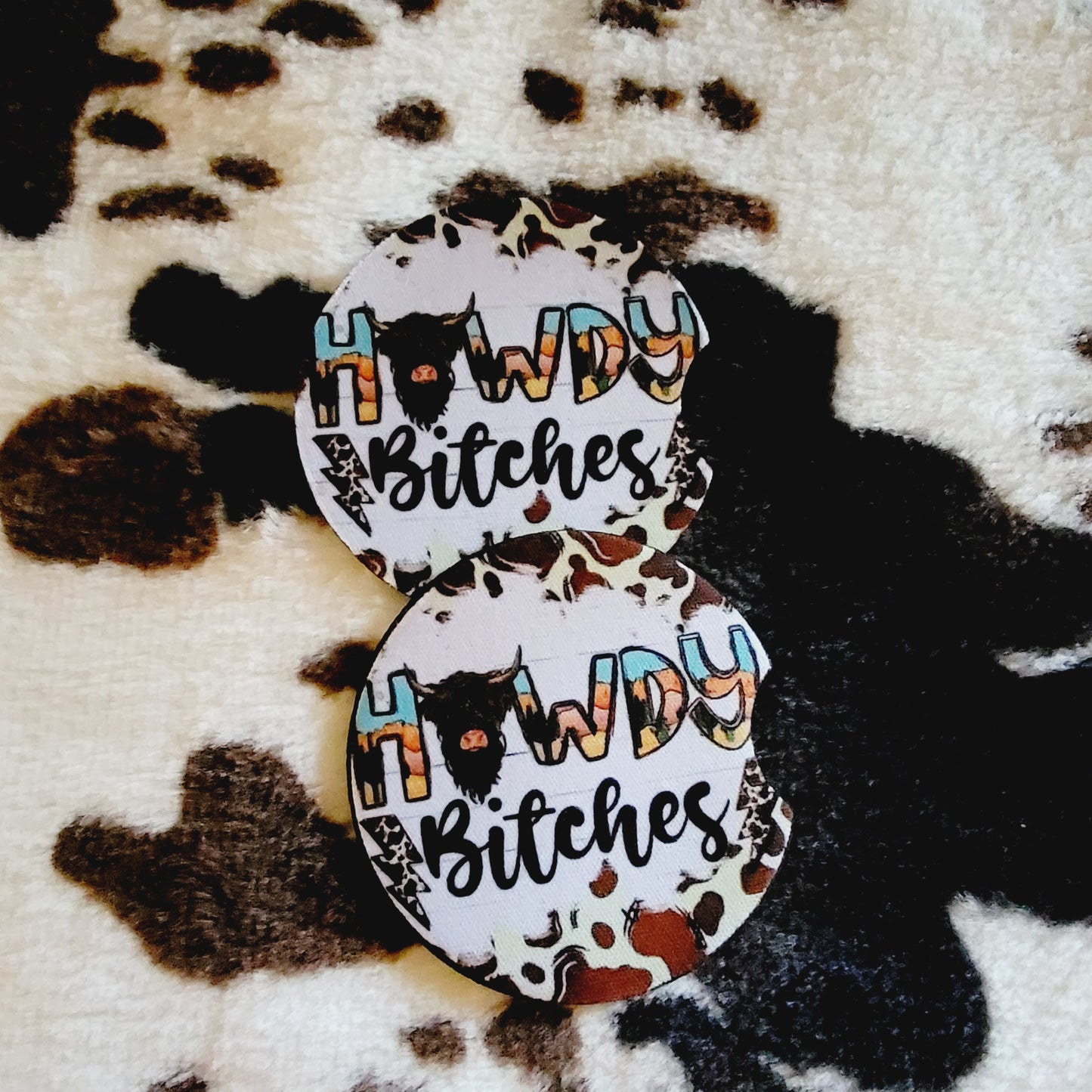 Howdy Highland Cow Neoprene Car Coasters