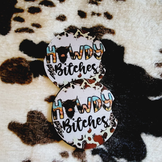 Howdy Highland Cow Neoprene Car Coasters